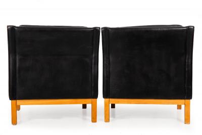 Pair of Mogens Hansen MH195 Black Leather Armchairs with Ottoman Stool