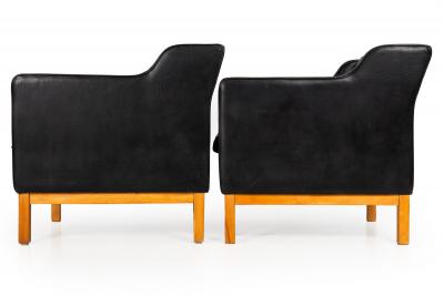 Pair of Mogens Hansen MH195 Black Leather Armchairs with Ottoman Stool