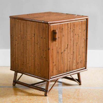 Pair of Molto Bamboo Bedside Tables with Doors and Leather Bindings Set of 2