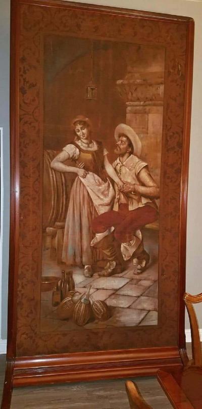 Pair of Monumental Framed Italian 18th Century Painted Tapestries