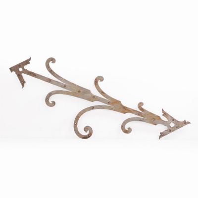 Pair of Monumental French Iron Strap Hinges Scroll and Arrow Form C 1890 