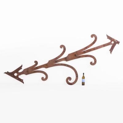 Pair of Monumental French Iron Strap Hinges Scroll and Arrow Form C 1890 