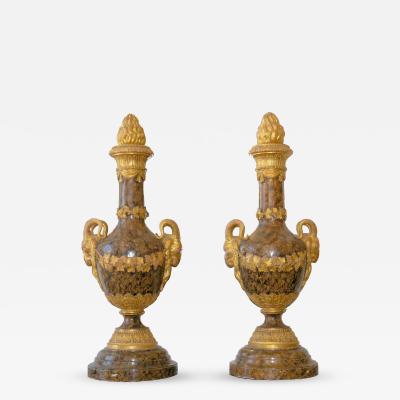 Pair of Monumental Giltwood and Faux Marble Urns