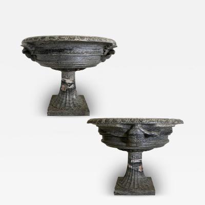 Pair of Monumental Italian Neoclassic Grand Tour Marmo Grigio Tazza