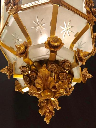 Pair of Monumental Louis XVI Style Dor Bronze Large Rams Head Lanterns