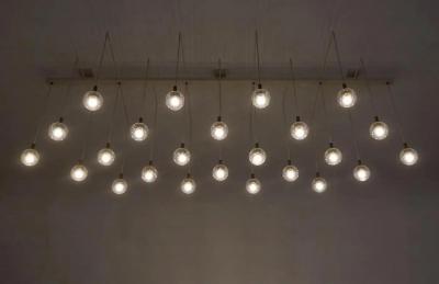 Pair of Monumental Mid Century Chandeliers in Glass Metal and Patinated Brass