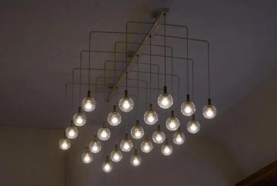 Pair of Monumental Mid Century Chandeliers in Glass Metal and Patinated Brass