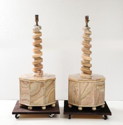 Pair of Monumental Onyx Flops Lamps