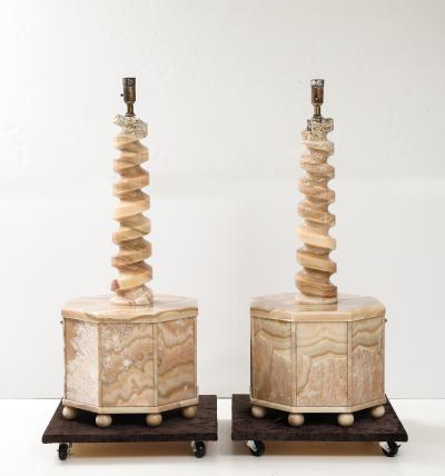 Pair of Monumental Onyx Flops Lamps