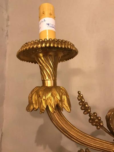 Pair of Monumental Three Light Sconces Solid Bronze Louis XVI Style