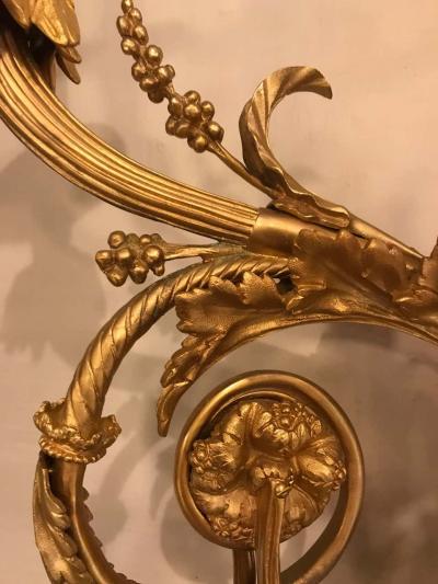 Pair of Monumental Three Light Sconces Solid Bronze Louis XVI Style