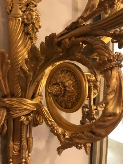 Pair of Monumental Three Light Sconces Solid Bronze Louis XVI Style