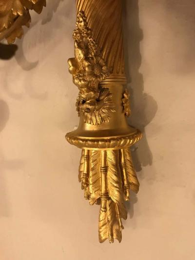 Pair of Monumental Three Light Sconces Solid Bronze Louis XVI Style