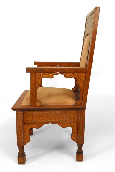 Pair of Moorish Walnut and Suede Arm Chairs