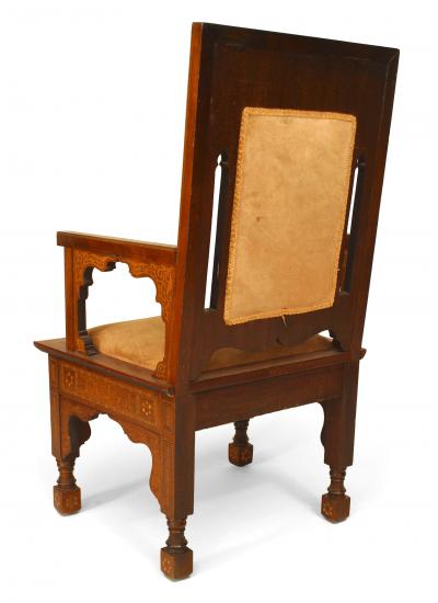 Pair of Moorish Walnut and Suede Arm Chairs