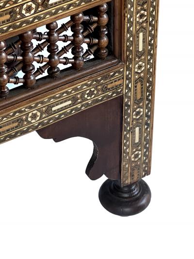 Pair of Moroccan Carved and Inlaid Square Leather Upholstered Stools