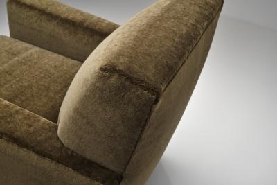 Pair of Moss Green Upholstered Club Chairs Europe First half of the 20th C
