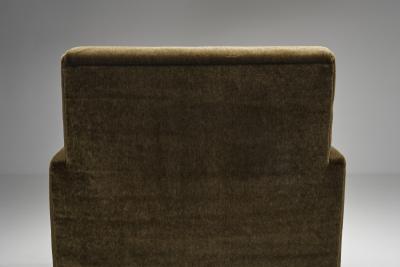 Pair of Moss Green Upholstered Club Chairs Europe First half of the 20th C