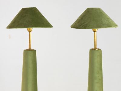 Pair of Moss Green Velvet Floor Lamps French Late 20th C 