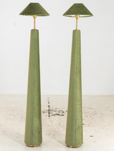 Pair of Moss Green Velvet Floor Lamps French Late 20th C 