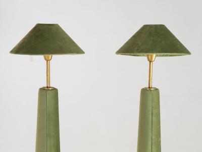 Pair of Moss Green Velvet Floor Lamps French Late 20th C 