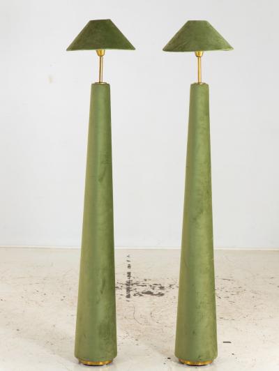 Pair of Moss Green Velvet Floor Lamps French Late 20th C 