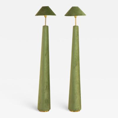Pair of Moss Green Velvet Floor Lamps French Late 20th C 