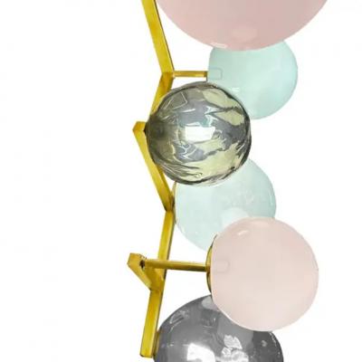 Pair of Multi Color Murano Glass Globe and Brass Sconces