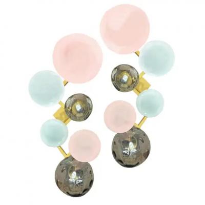Pair of Multi Color Murano Glass Globe and Brass Sconces