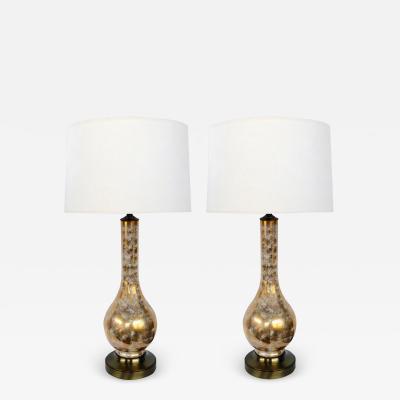 Pair of Murano 1960s Gold and White Glazed Lamps with Colored Flecks