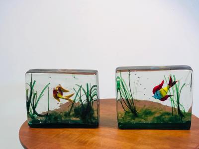 Pair of Murano Art Glass Fish Aquarium Paperweights