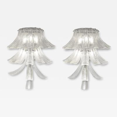 Pair of Murano Clear Glass Cascading Petal Sconces