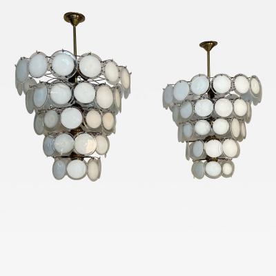 Pair of Murano Disc Mid Century Modern Chandeliers Antiqued Brass New Wired