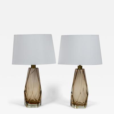 Pair of Murano Gem Faceted Salmon Table Lamps Contemporary