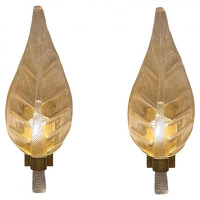 Pair of Murano Glass Leaf Sconces