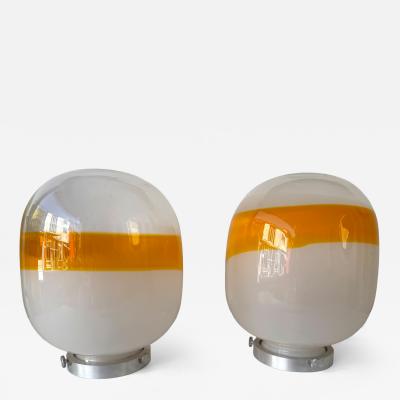 Pair of Murano Glass Orange White Smoke Saturn Lamps Italy 1970s