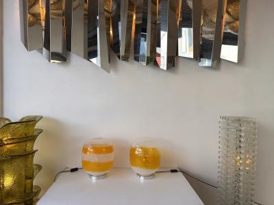 Pair of Murano Glass Orange White Smoke Saturn Lamps Italy 1970s