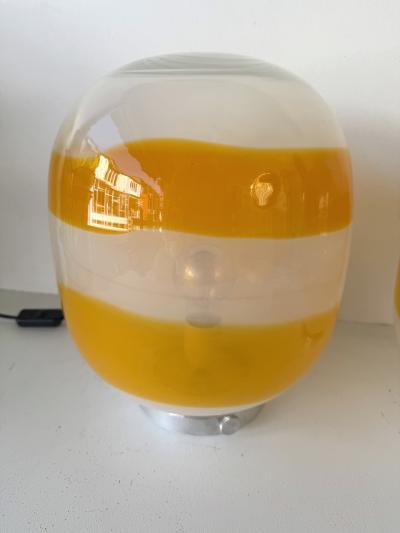 Pair of Murano Glass Orange White Smoke Saturn Lamps Italy 1970s
