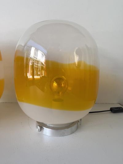 Pair of Murano Glass Orange White Smoke Saturn Lamps Italy 1970s