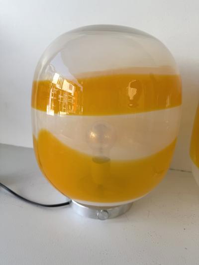 Pair of Murano Glass Orange White Smoke Saturn Lamps Italy 1970s