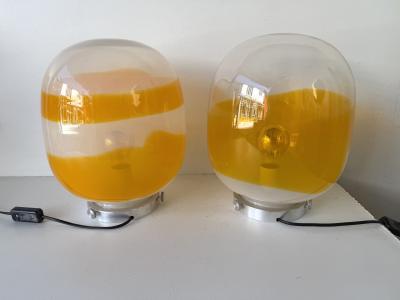 Pair of Murano Glass Orange White Smoke Saturn Lamps Italy 1970s