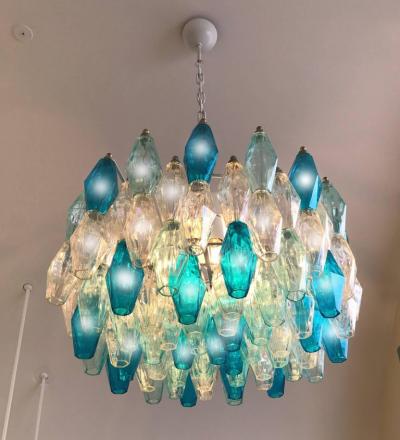 Pair of Murano Glass Poliedri Colored Chandelier in the Style of Carlo Scarpa