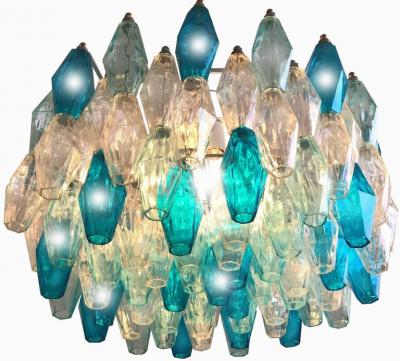 Pair of Murano Glass Poliedri Colored Chandelier in the Style of Carlo Scarpa