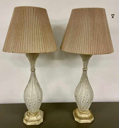 Pair of Murano Glass Speckle Table Lamps Mid Century Modern