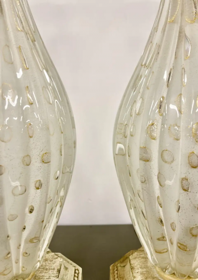 Pair of Murano Glass Speckle Table Lamps Mid Century Modern