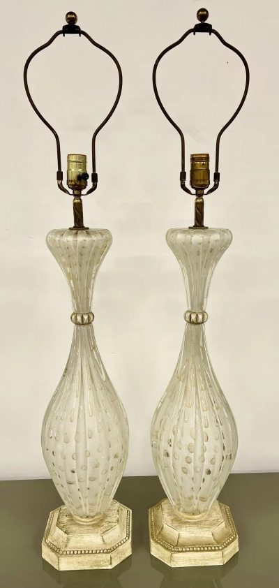 Pair of Murano Glass Speckle Table Lamps Mid Century Modern