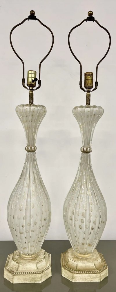 Pair of Murano Glass Speckle Table Lamps Mid Century Modern