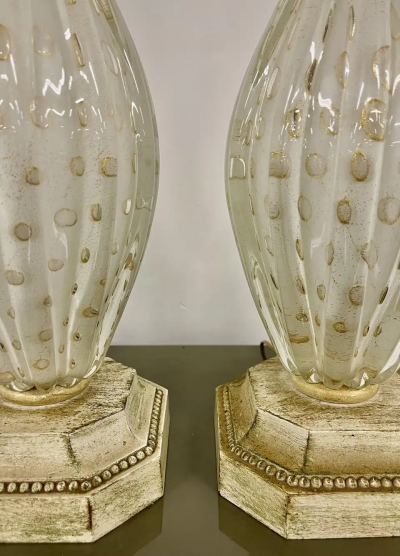 Pair of Murano Glass Speckle Table Lamps Mid Century Modern