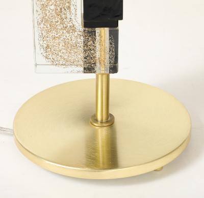 Pair of Murano Glass Table Lamps with 24K Gold and Black Glass Blocks Italy