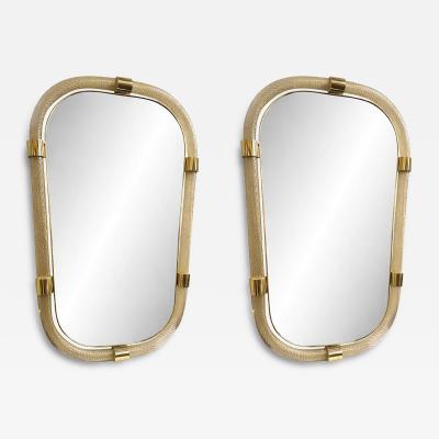 Pair of Murano Glass Wall Mirrors in Gold Leaf Torciglione Venetian Design